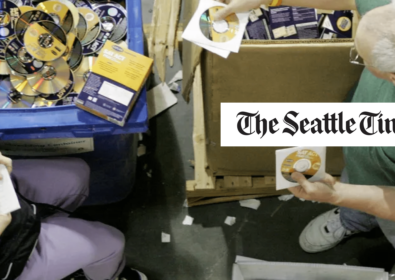 People sorting out CDs. The Seattle Times.